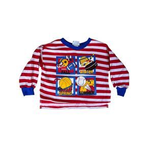 Vintage 80s Sports Graphic Rallye Kids Boy Sweatshirt Striped Size 5 Made in USA